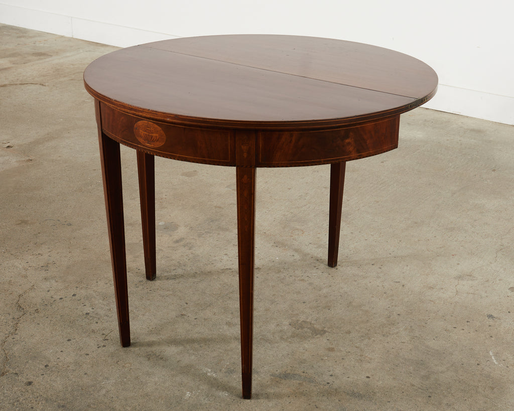 Neoclassical Style English Mahogany Demilune Fliptop Console