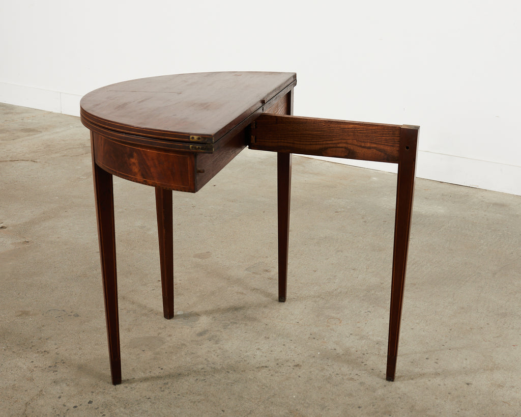 Neoclassical Style English Mahogany Demilune Fliptop Console