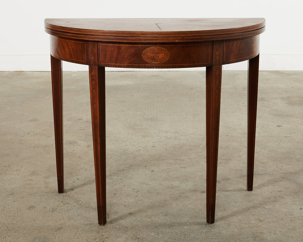 Neoclassical Style English Mahogany Demilune Fliptop Console