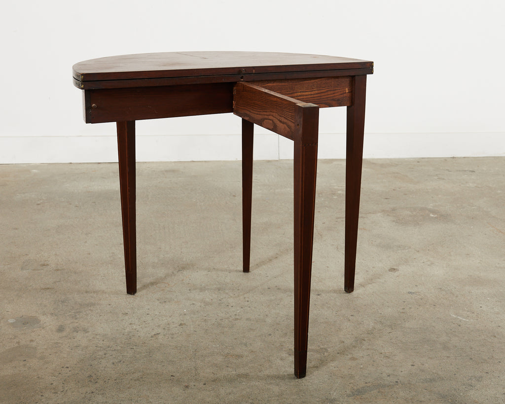 Neoclassical Style English Mahogany Demilune Fliptop Console