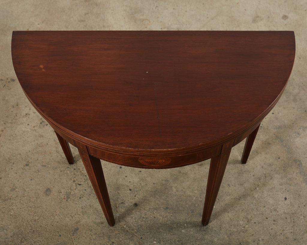 Neoclassical Style English Mahogany Demilune Fliptop Console