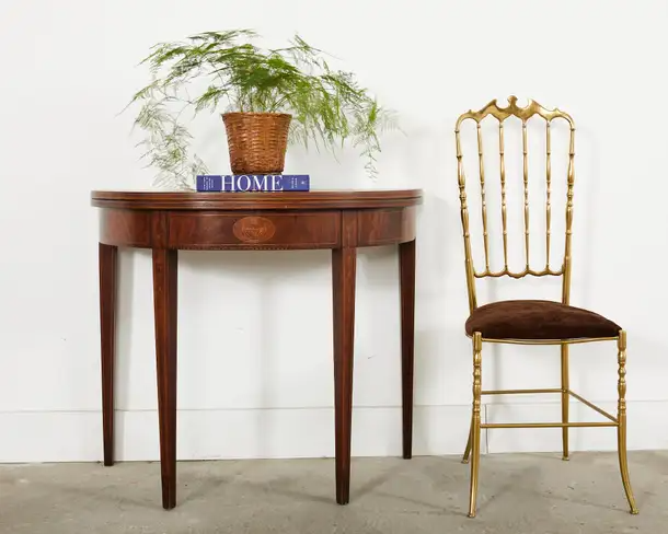 Neoclassical Style English Mahogany Demilune Fliptop Console