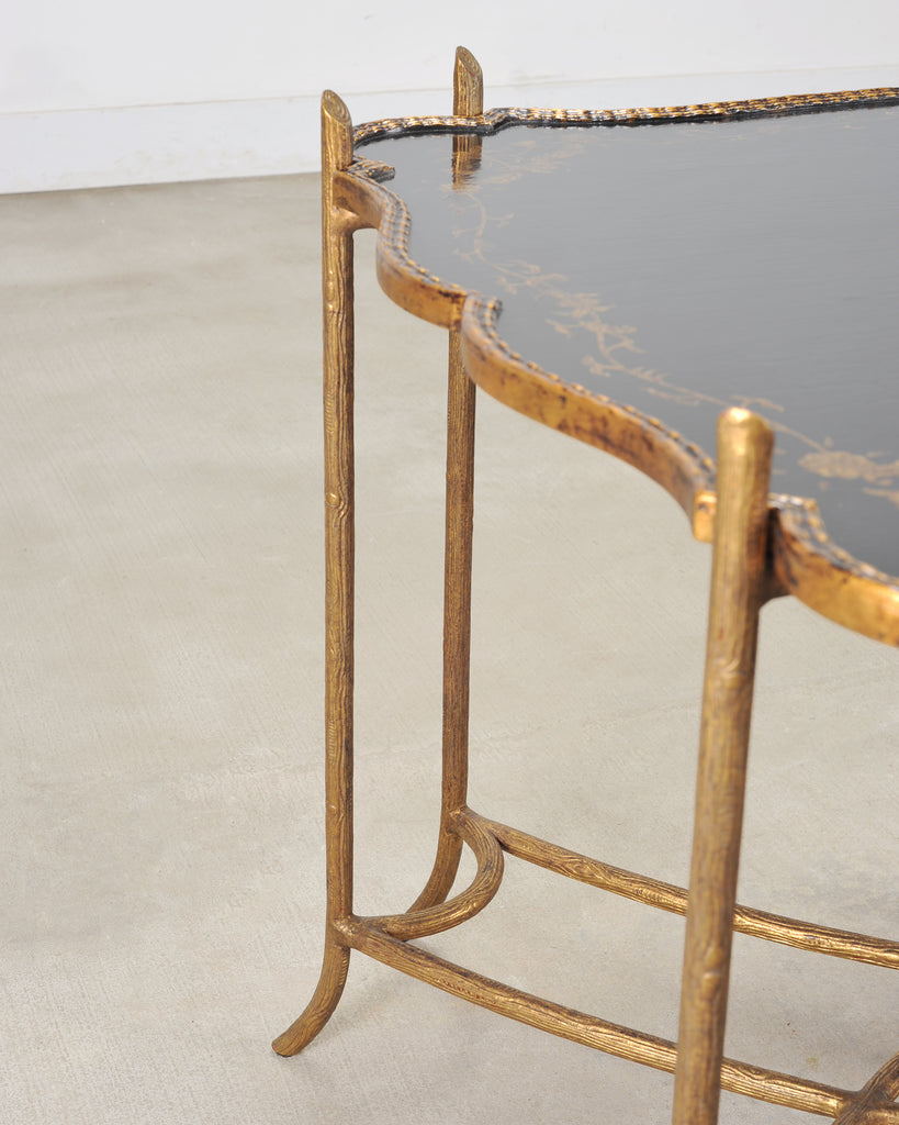 Dennis & Leen Chinoiserie Iron Gilt Tall Tray Cocktail Table