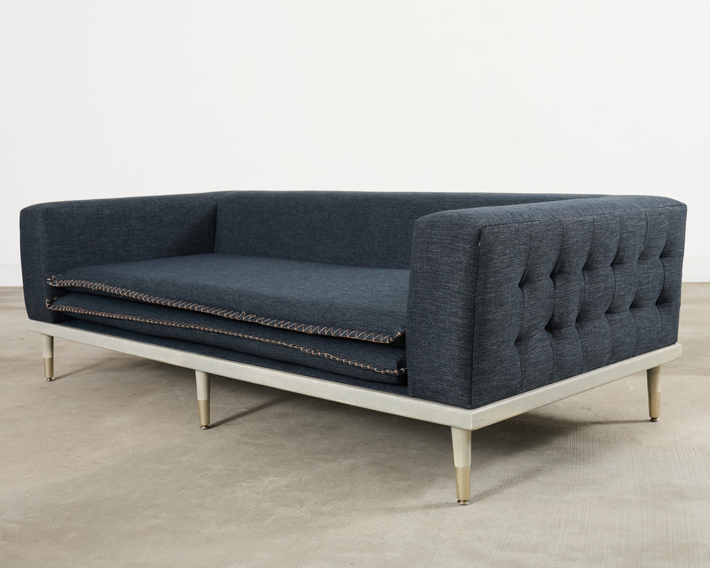 Midcentury Roche Bobois Style Denim Platform Sofa