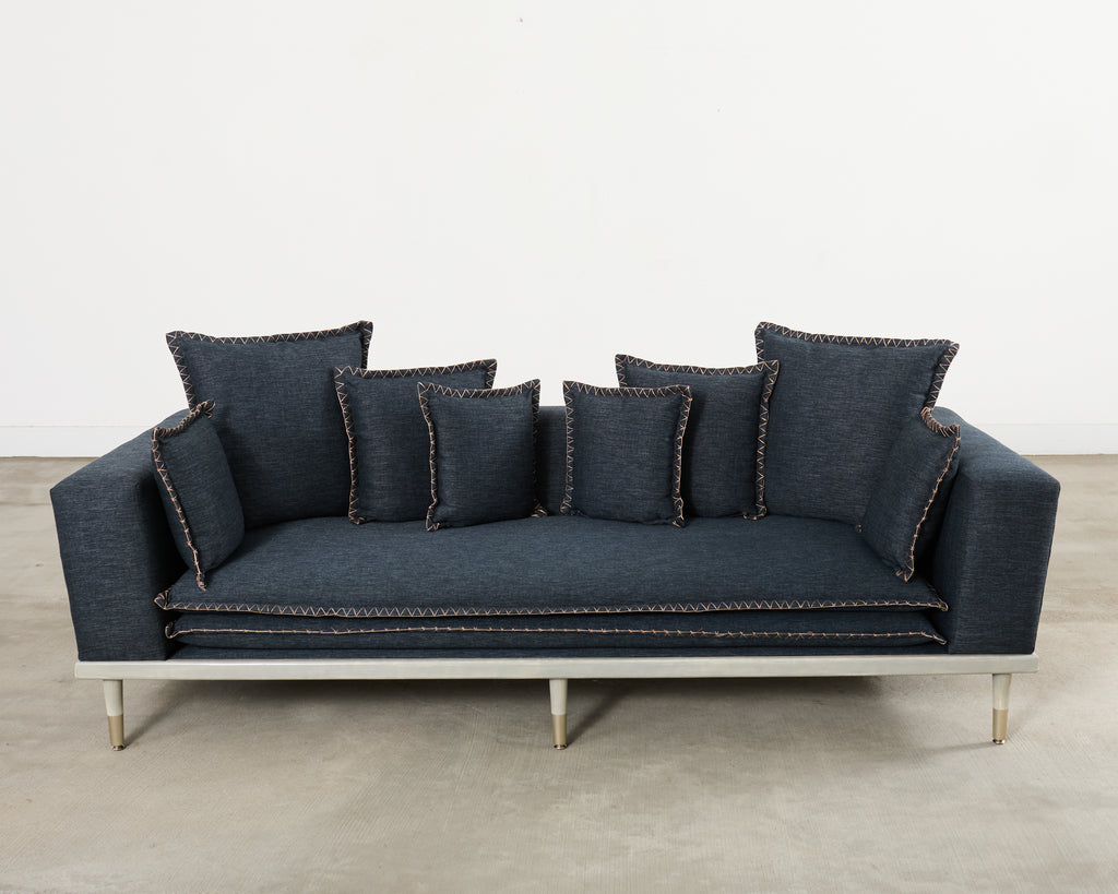 Midcentury Roche Bobois Style Denim Platform Sofa