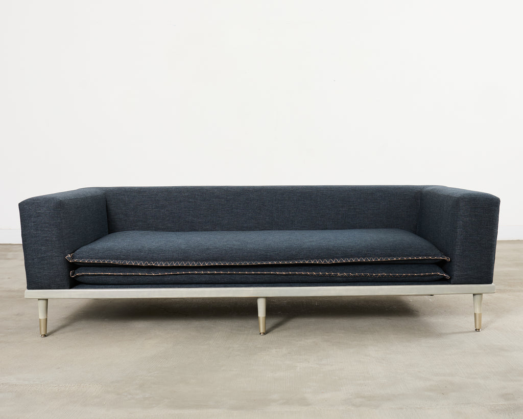 Midcentury Roche Bobois Style Denim Platform Sofa