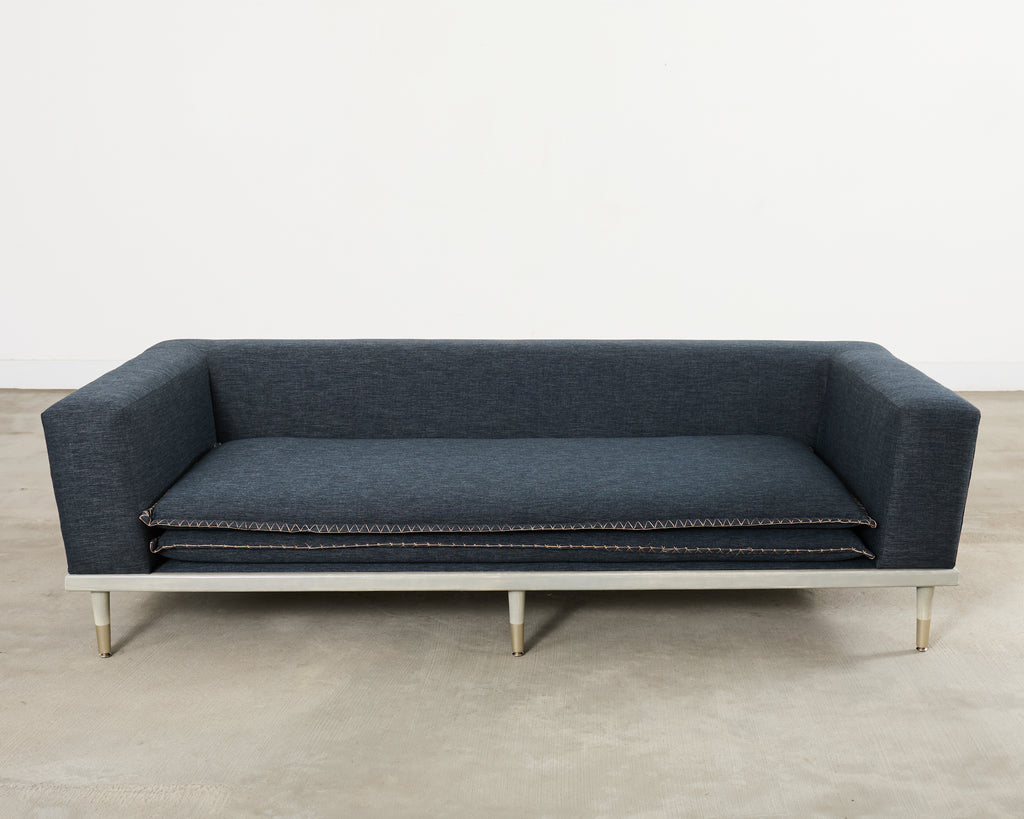 Midcentury Roche Bobois Style Denim Platform Sofa