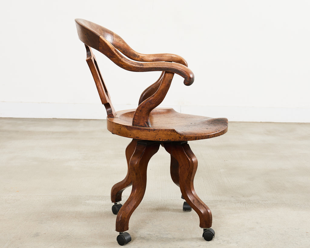 19th Century English Victorian Swivel Captains Desk Chair