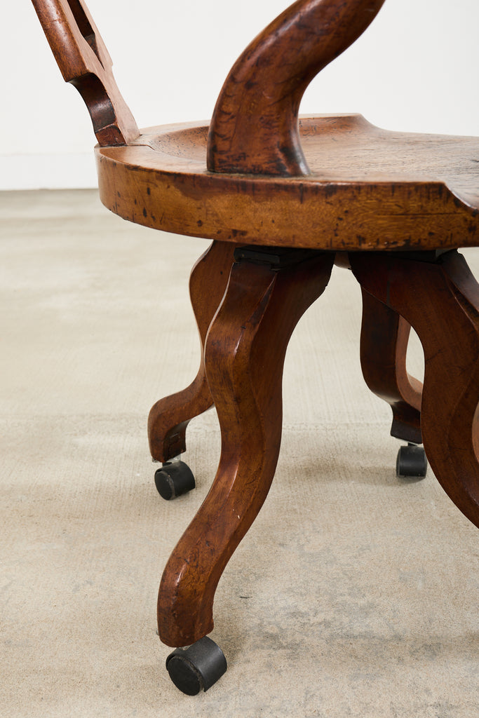 19th Century English Victorian Swivel Captains Desk Chair
