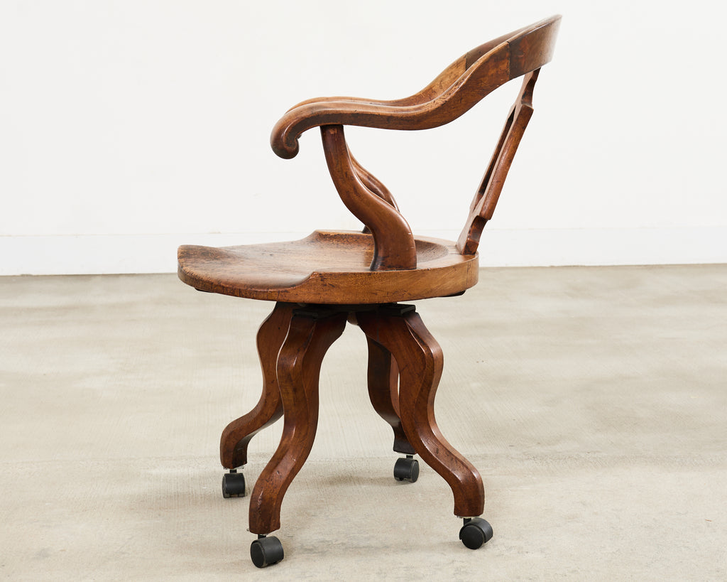 19th Century English Victorian Swivel Captains Desk Chair