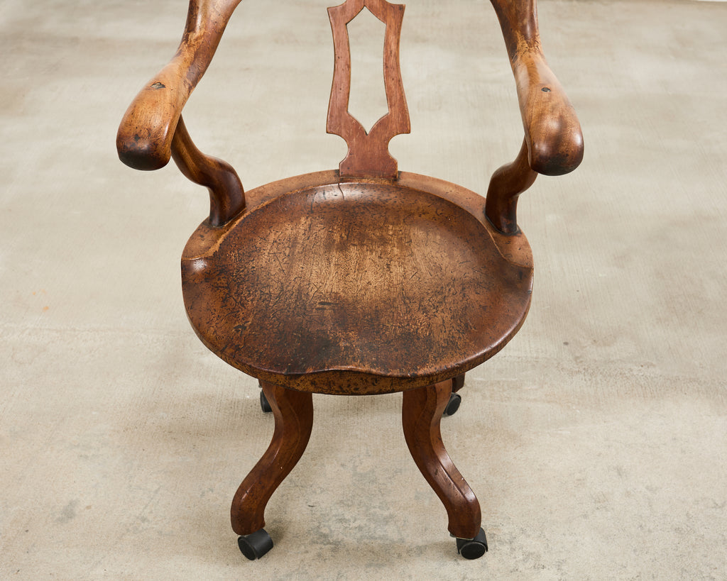19th Century English Victorian Swivel Captains Desk Chair