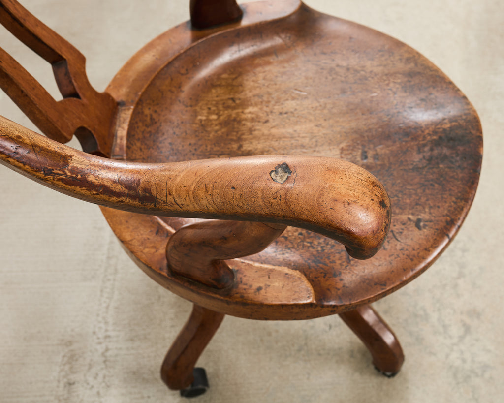 19th Century English Victorian Swivel Captains Desk Chair