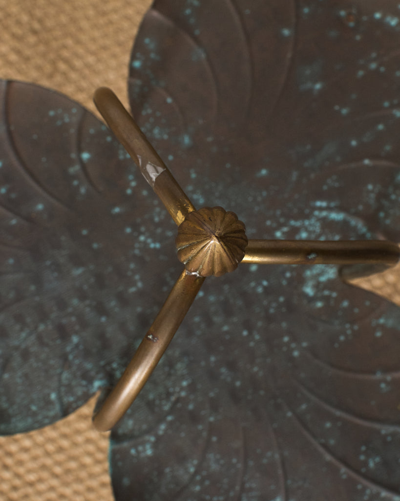 Patinated Bronze Brass Lotus Leaf Tiered Dessert Stand