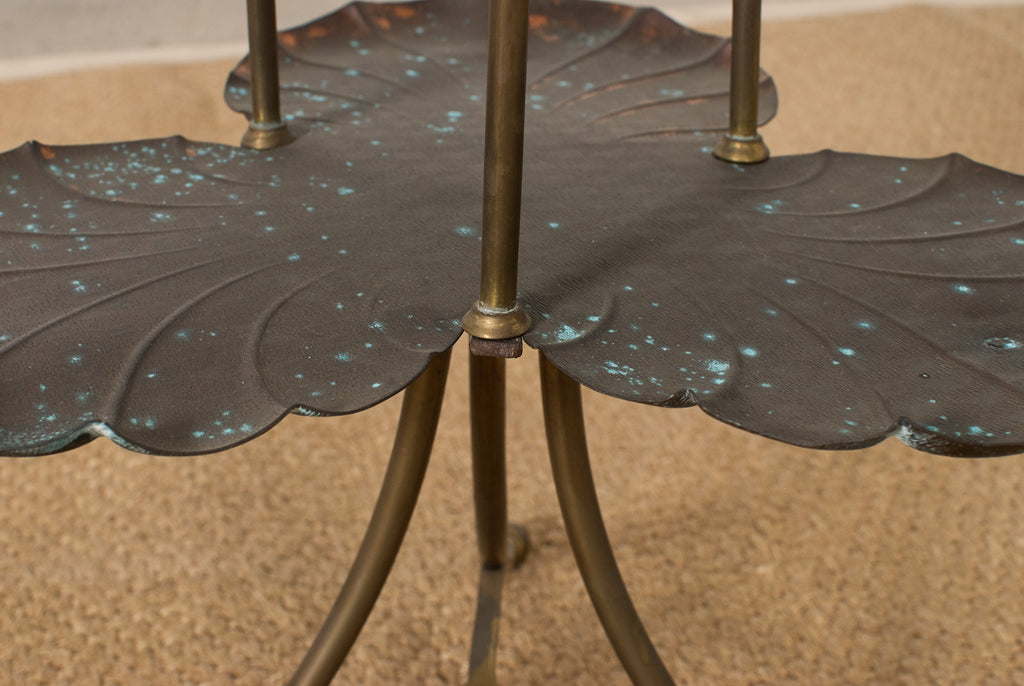 Patinated Bronze Brass Lotus Leaf Tiered Dessert Stand