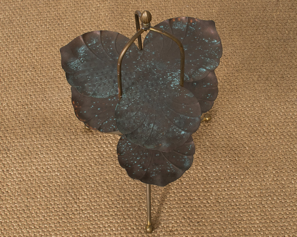 Patinated Bronze Brass Lotus Leaf Tiered Dessert Stand
