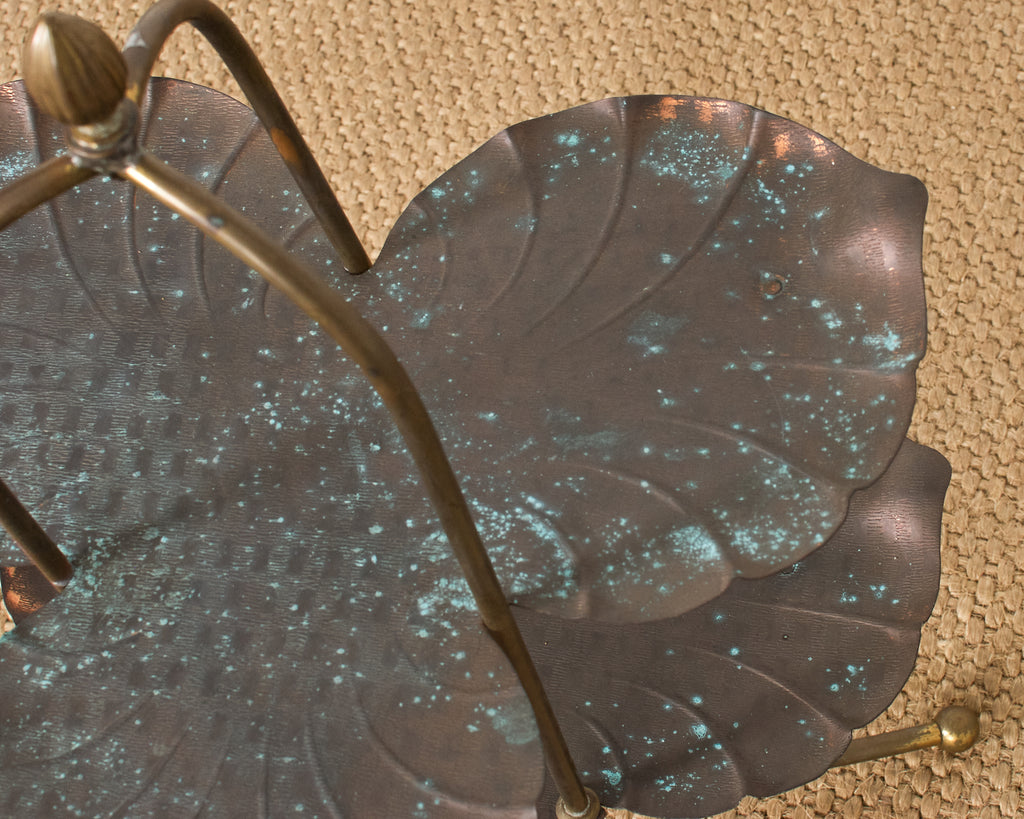 Patinated Bronze Brass Lotus Leaf Tiered Dessert Stand