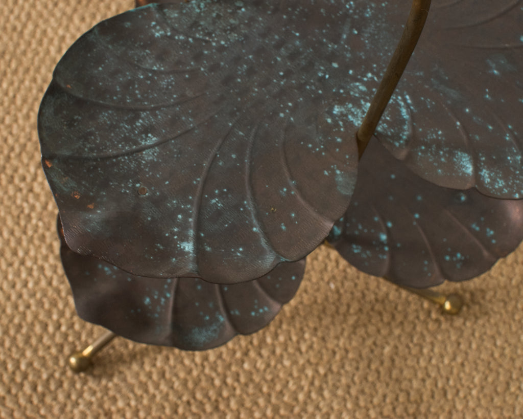 Patinated Bronze Brass Lotus Leaf Tiered Dessert Stand