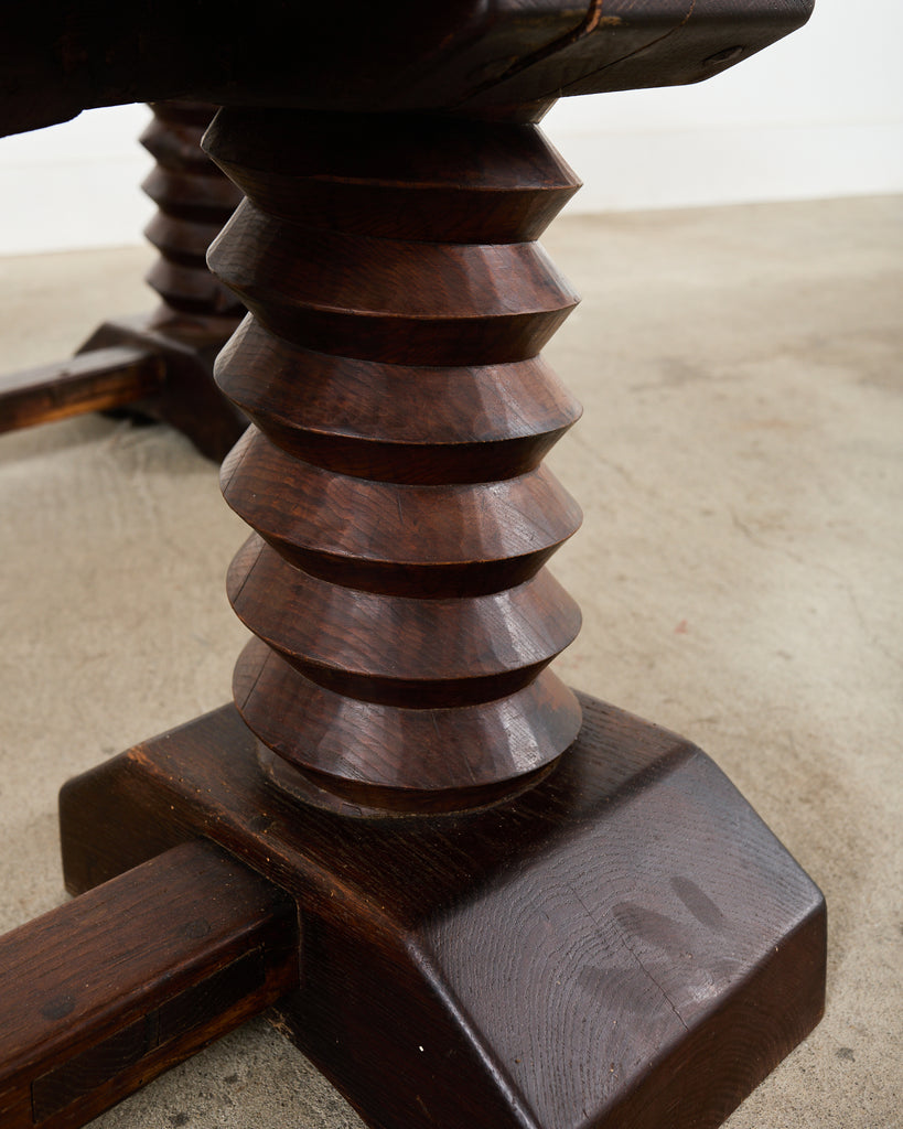 Pair of Charles Dudouyt Attributed French Oak Corkscrew Benches