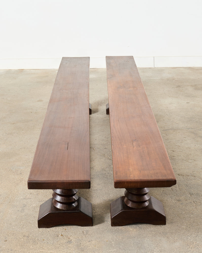 Pair of Charles Dudouyt Attributed French Oak Corkscrew Benches