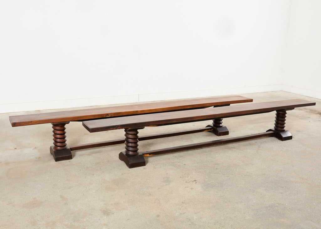 Pair of Charles Dudouyt Attributed French Oak Corkscrew Benches