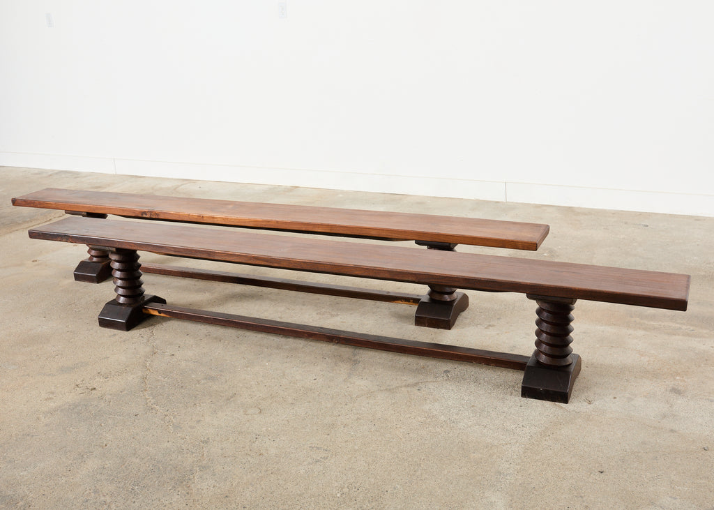 Pair of Charles Dudouyt Attributed French Oak Corkscrew Benches