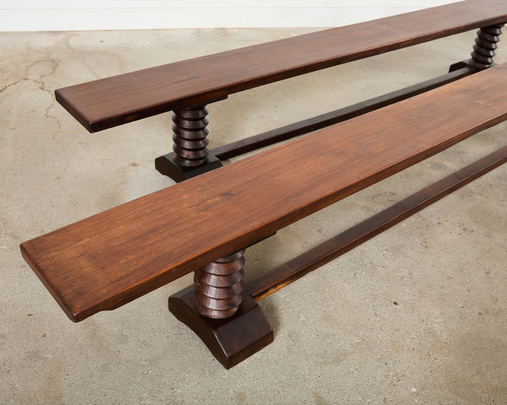 Pair of Charles Dudouyt Attributed French Oak Corkscrew Benches