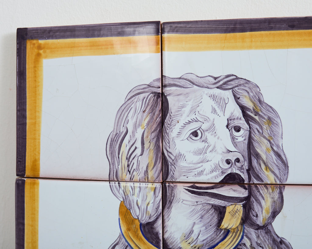Pair of Dutch Delft Tile Panels of a Cat and Dog