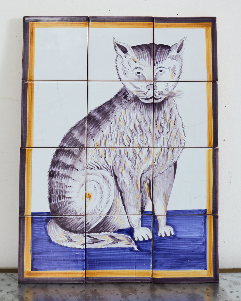 Pair of Dutch Delft Tile Panels of a Cat and Dog