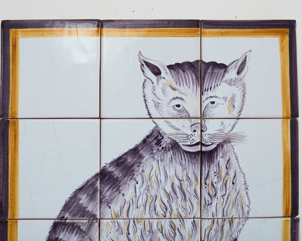 Pair of Dutch Delft Tile Panels of a Cat and Dog