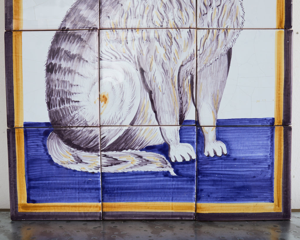 Pair of Dutch Delft Tile Panels of a Cat and Dog