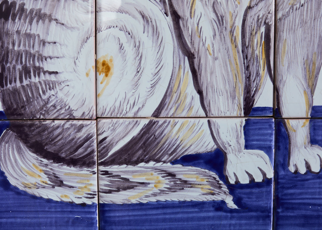 Pair of Dutch Delft Tile Panels of a Cat and Dog