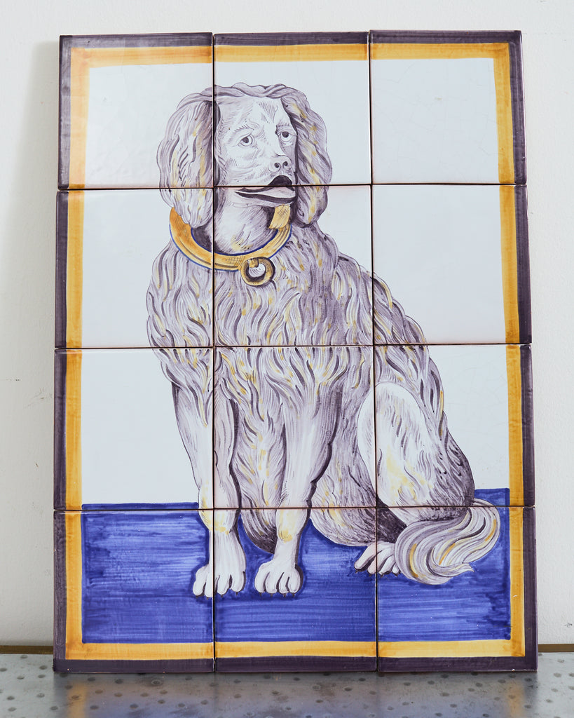 Pair of Dutch Delft Tile Panels of a Cat and Dog