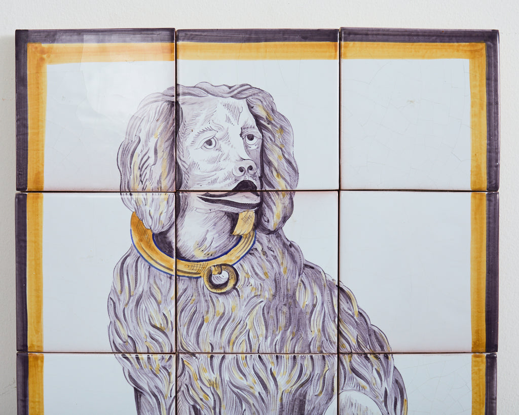 Pair of Dutch Delft Tile Panels of a Cat and Dog