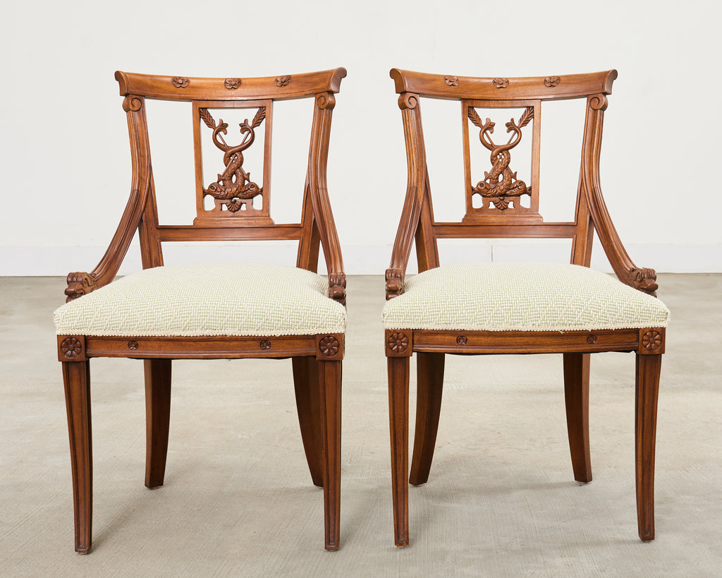 Pair of Napoleonic Empire Style Gondola Chairs with Dolphins
