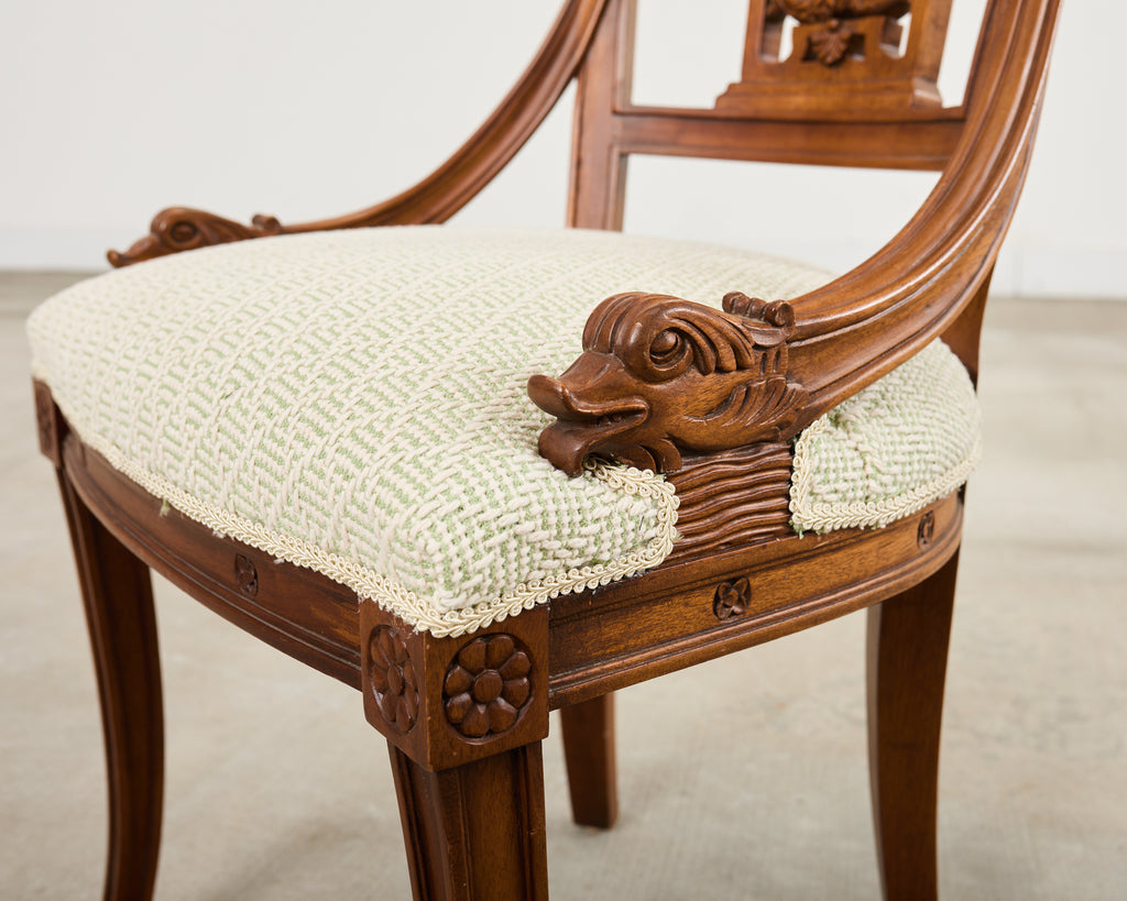 Pair of Napoleonic Empire Style Gondola Chairs with Dolphins