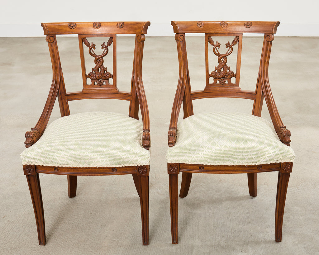 Pair of Napoleonic Empire Style Gondola Chairs with Dolphins