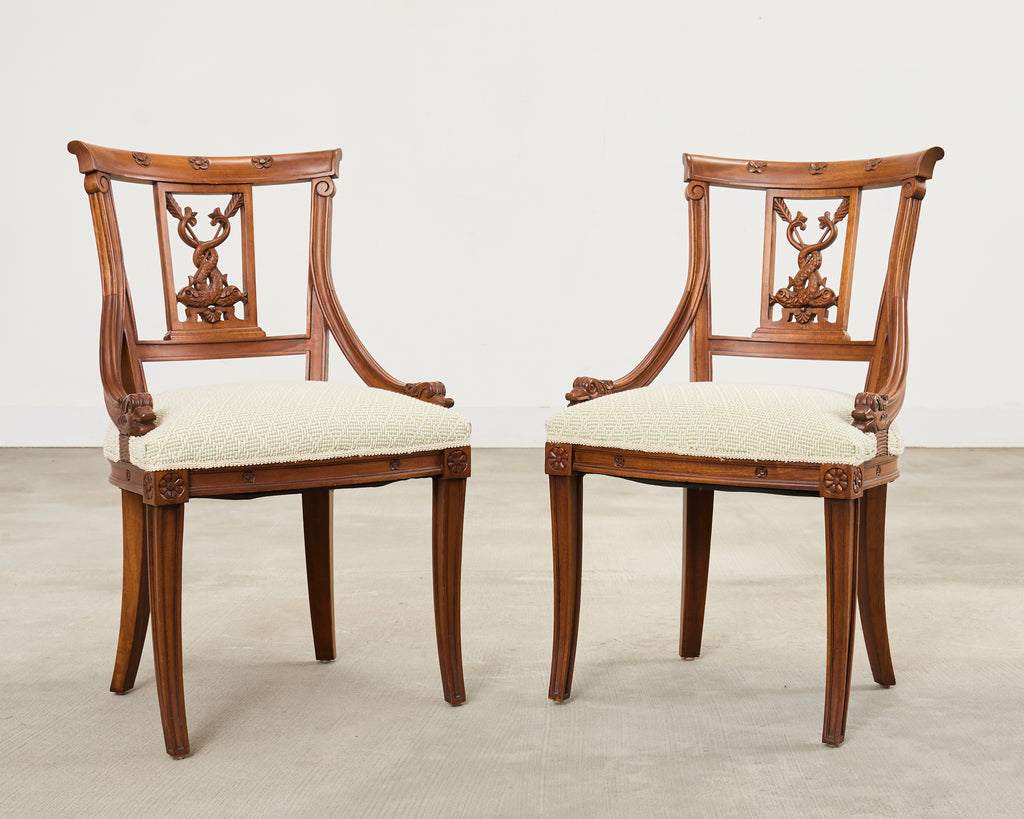 Pair of Napoleonic Empire Style Gondola Chairs with Dolphins