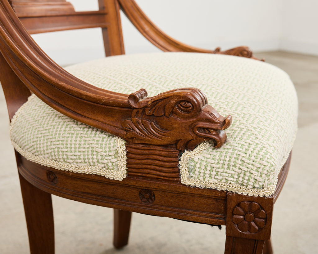 Pair of Napoleonic Empire Style Gondola Chairs with Dolphins