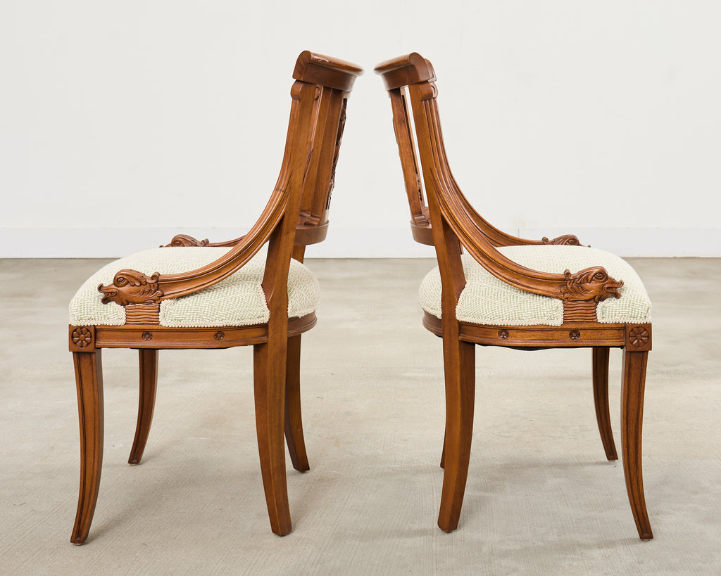 Pair of Napoleonic Empire Style Gondola Chairs with Dolphins