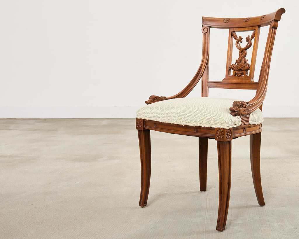 Pair of Napoleonic Empire Style Gondola Chairs with Dolphins