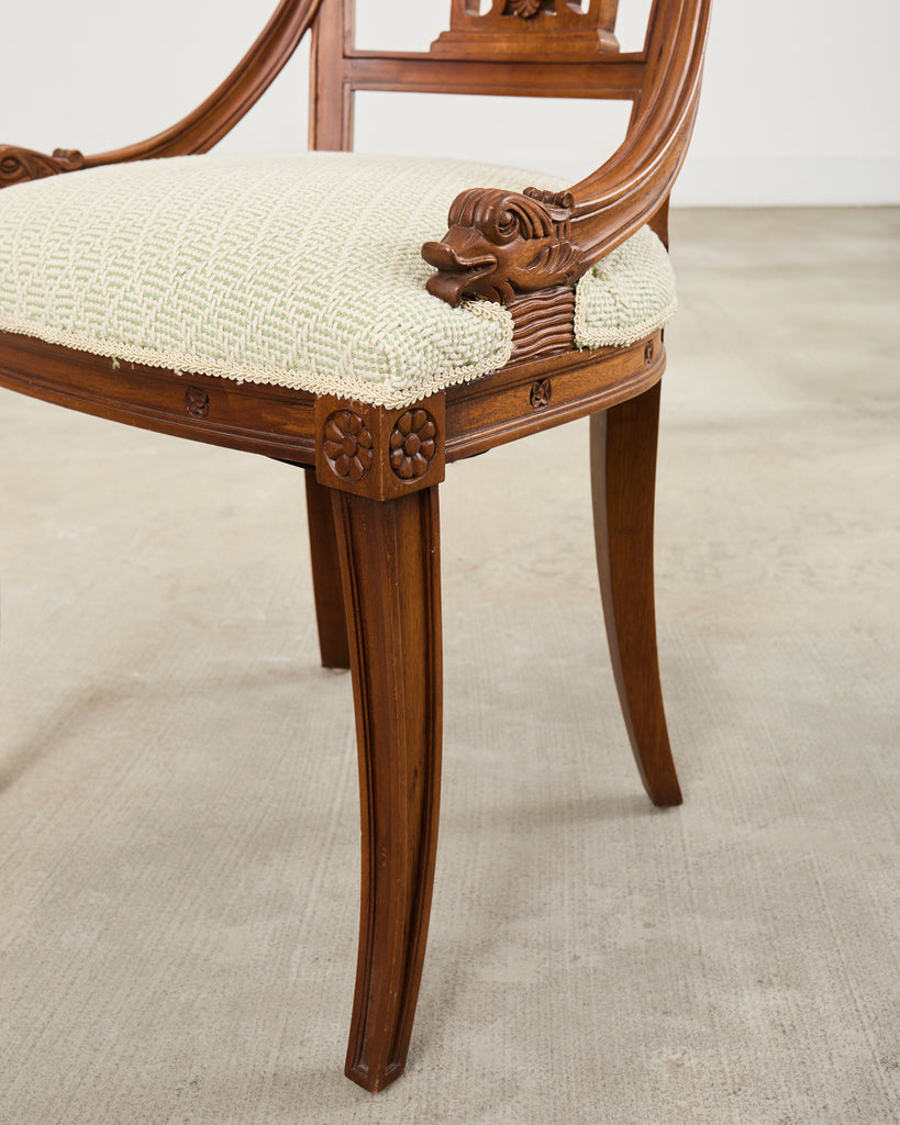 Pair of Napoleonic Empire Style Gondola Chairs with Dolphins