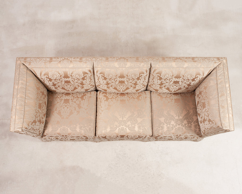 Donghia Shelter-Arm Sofa Fortuny Style Damask Champagne Fabric