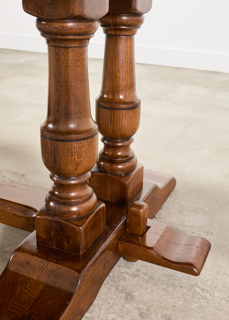 Country French Provincial Oak Double Trestle Dining Table 7 Ft