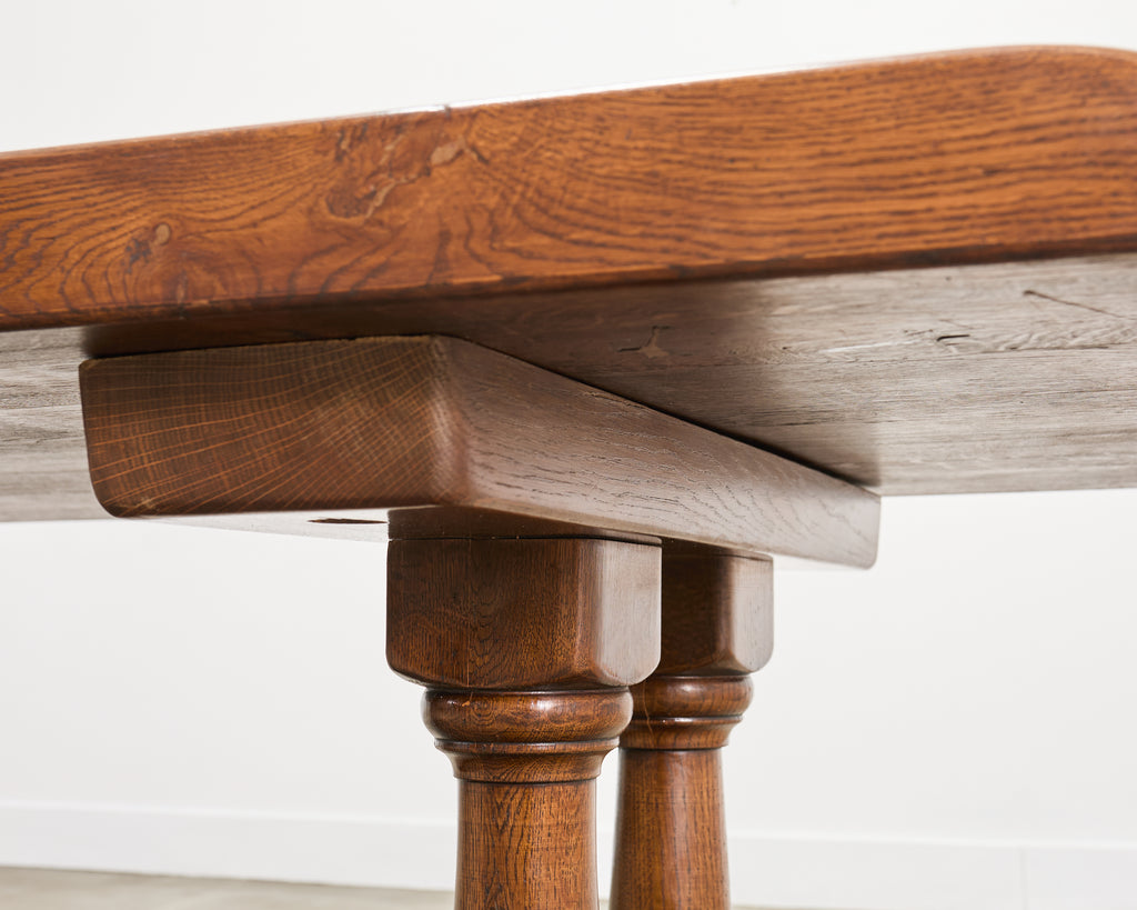 Country French Provincial Oak Double Trestle Dining Table 7 Ft