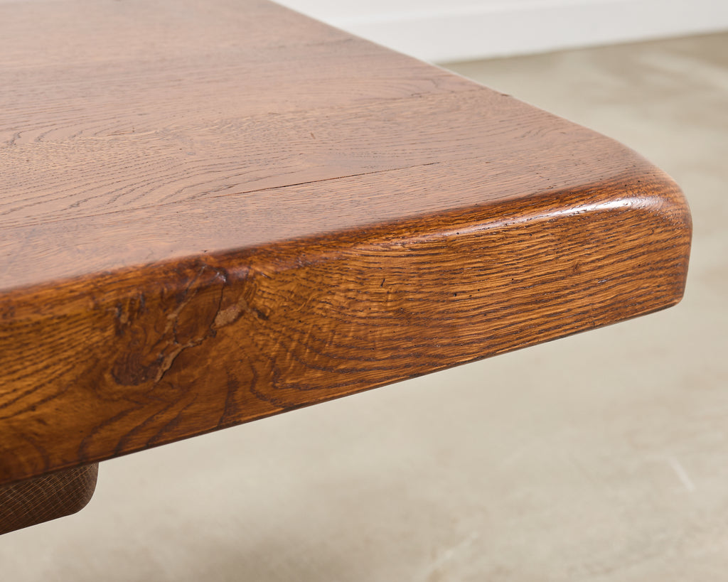 Country French Provincial Oak Double Trestle Dining Table 7 Ft
