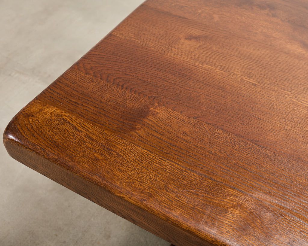 Country French Provincial Oak Double Trestle Dining Table 7 Ft