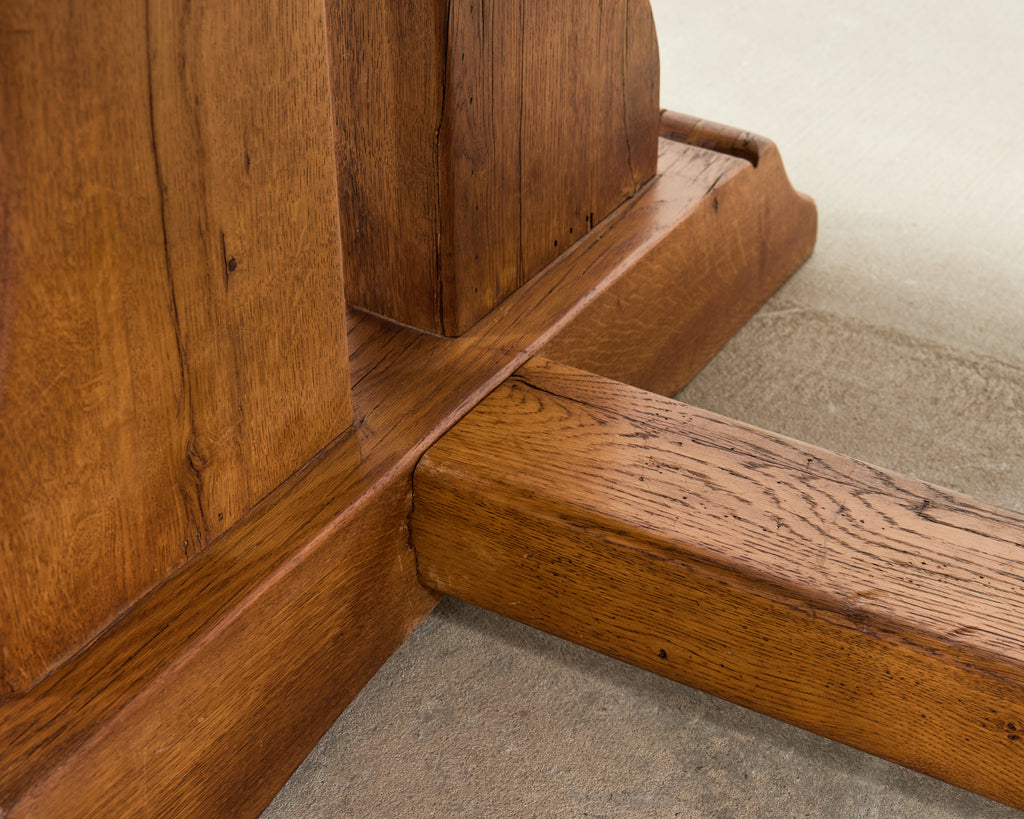 French Provincial Oak Country Farmhouse Trestle Dining Table