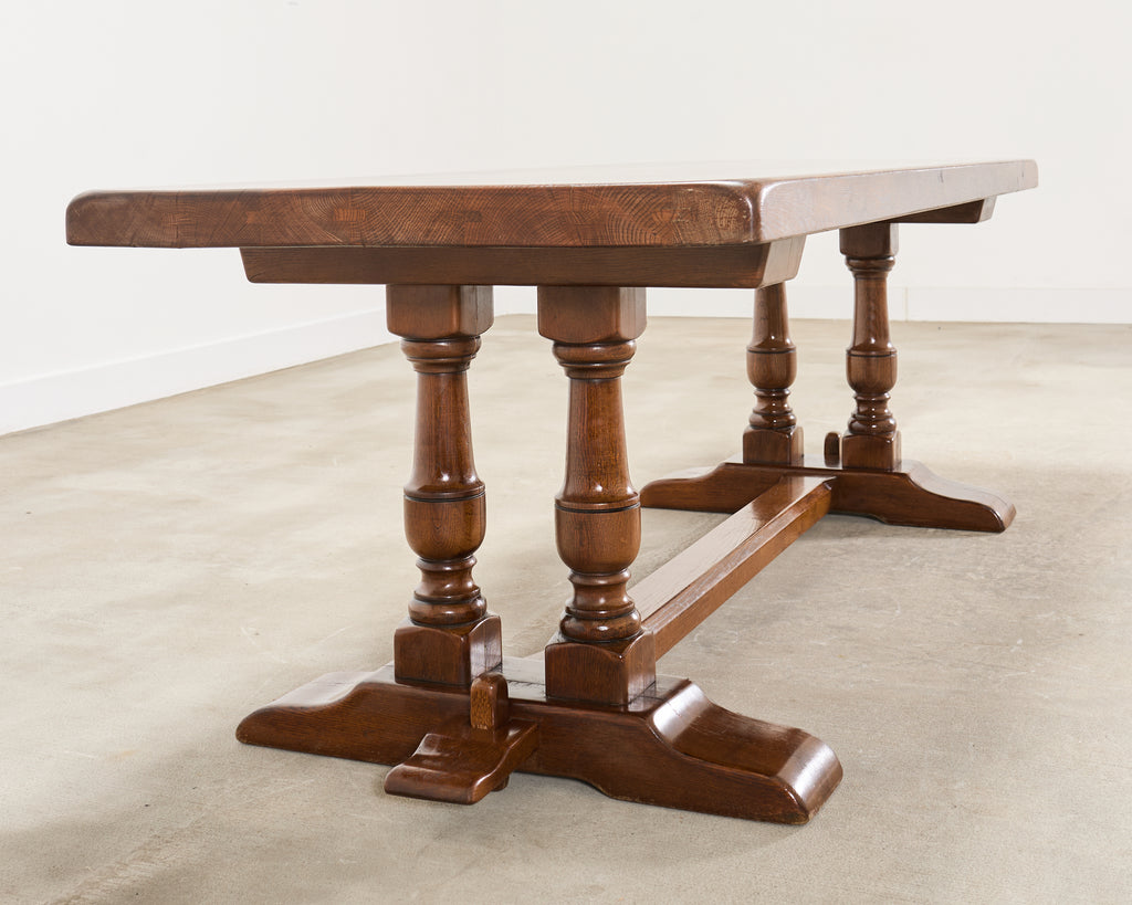 Country French Provincial Oak Double Trestle Dining Table 7 Ft
