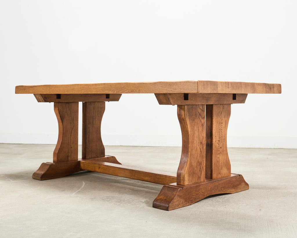 French Provincial Oak Country Farmhouse Trestle Dining Table