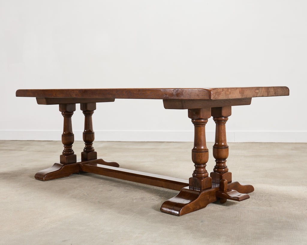 Country French Provincial Oak Double Trestle Dining Table 7 Ft